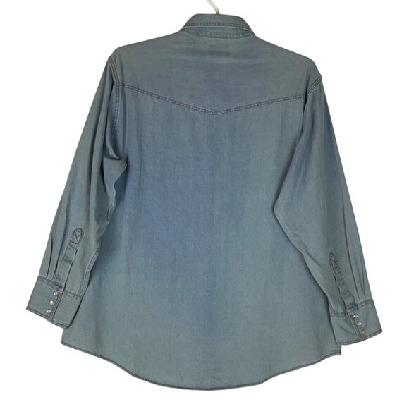 Plains Western Wear Long-Sleeve Denim Shirt XL Sawtooth Pockets Snap Closure - Picture 3 of 8